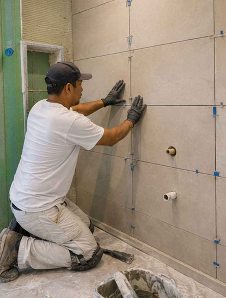 Large-format condo shower tile installation in Waikiki