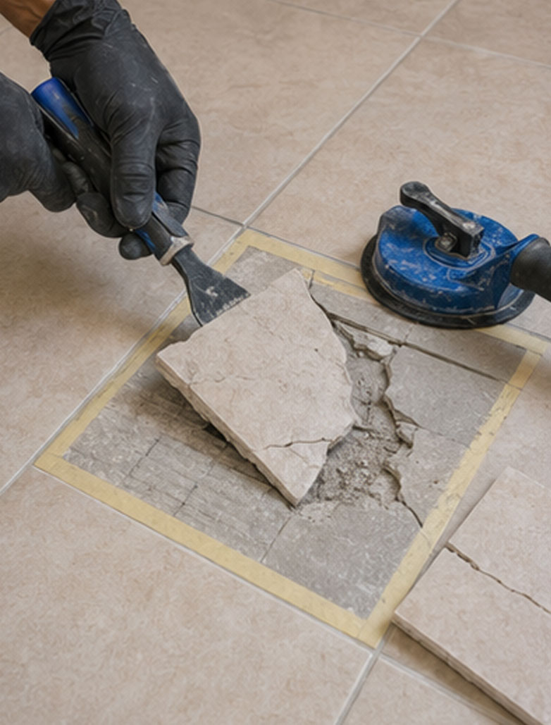Precision replacement of a guest-damaged floor tile